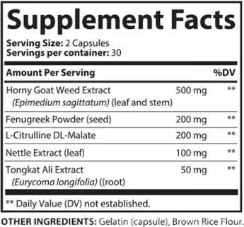 RedBoost Supplement fact